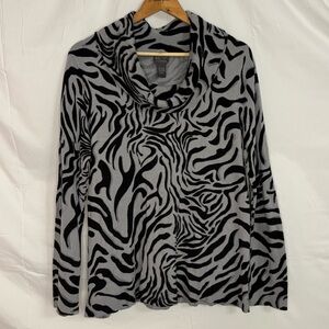 Additions by Chico's Gray and Black Embossed Zebra Print Sweater in Size 2/L/12